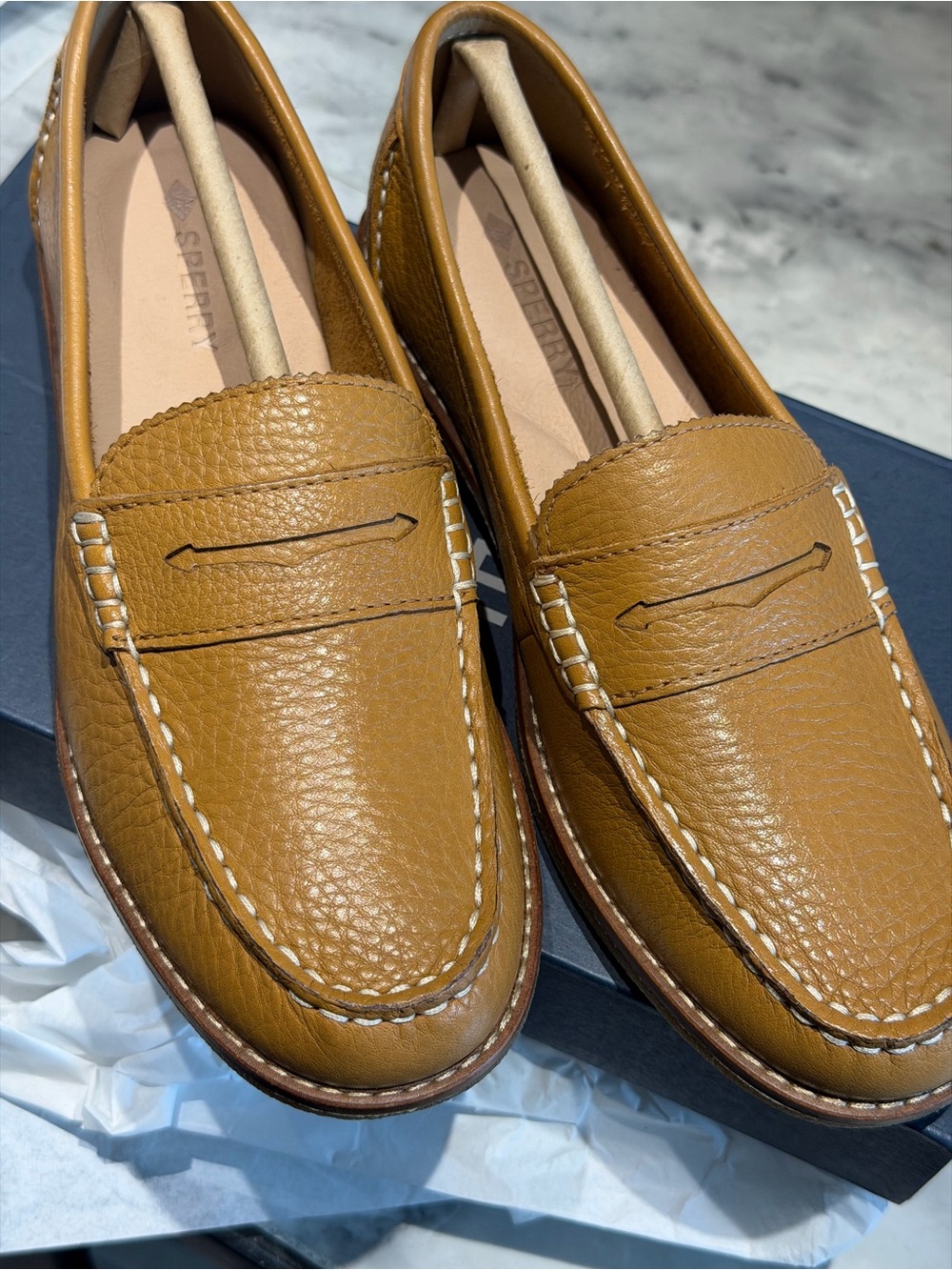 Sperry Cognac Leather Penny Loafers